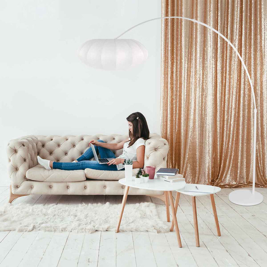 Witte vloerlamp Sparkled Light 4185W met wit zijde plat-ronde lampenkap