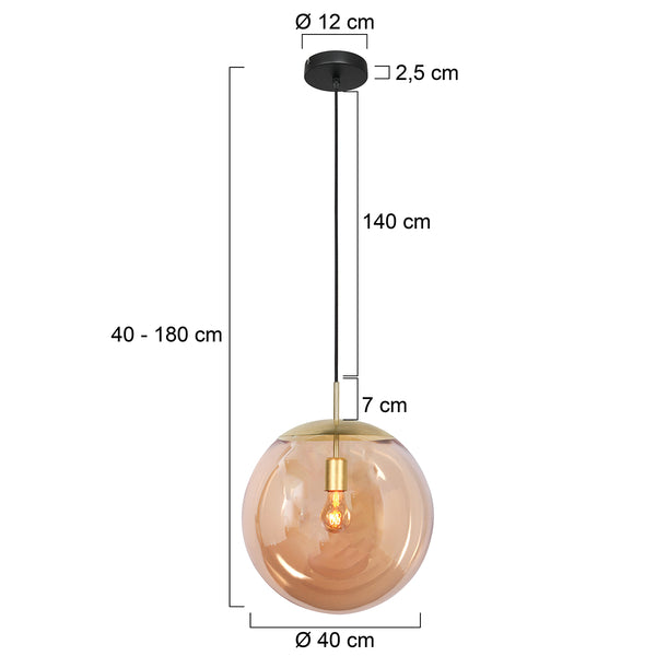 Stijlvolle hanglamp Bollique 4186ME Glazen Bol 40cm