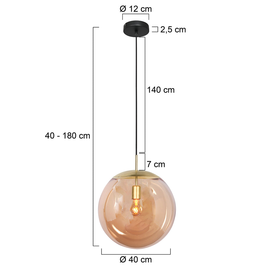 Stijlvolle hanglamp Bollique 4186ME Glazen Bol 40cm