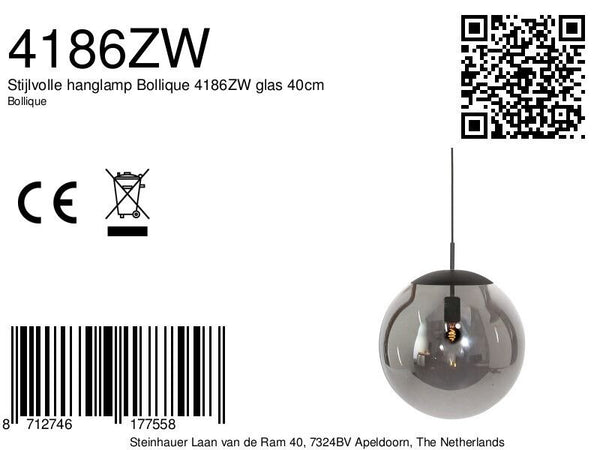 Stijlvolle hanglamp Bollique 4186ZW glas 40cm