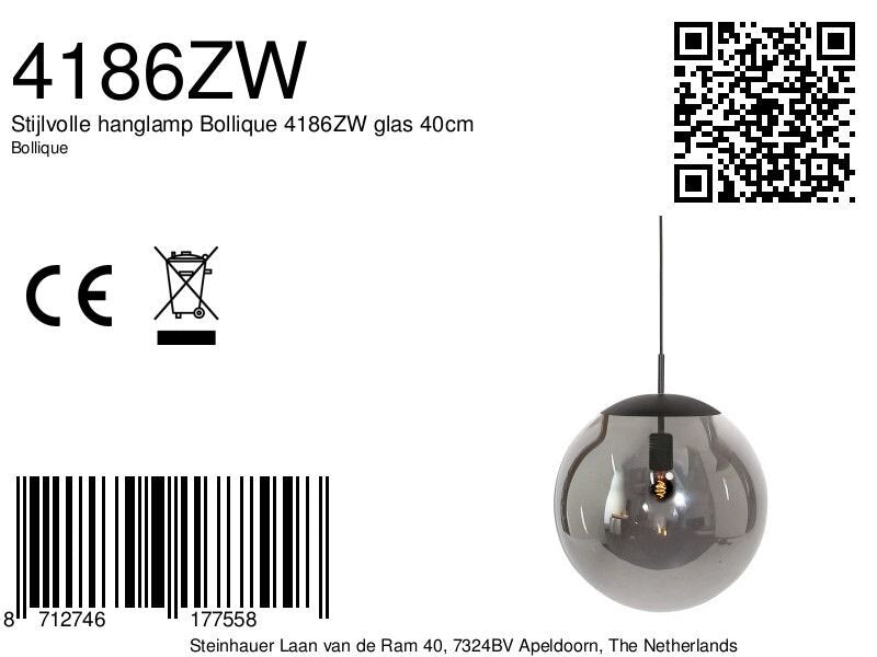 Stijlvolle hanglamp Bollique 4186ZW glas 40cm