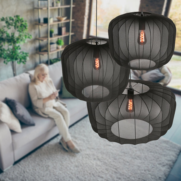 Zwarte hanglamp sable 4192zw stijlvolle verlichting met luxe linnen kap