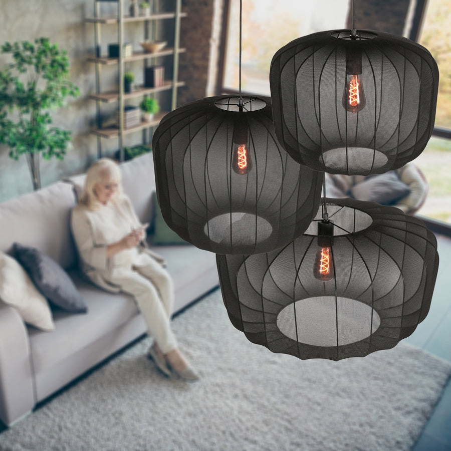Zwarte hanglamp sable 4192zw stijlvolle verlichting met luxe linnen kap
