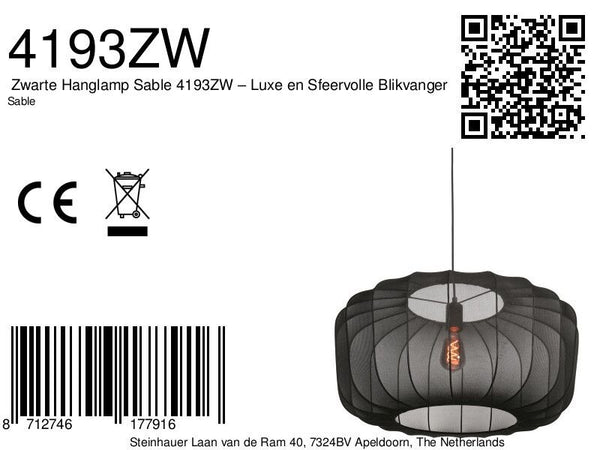 Zwarte hanglamp sable 4193zw – luxe en sfeervolle blikvanger