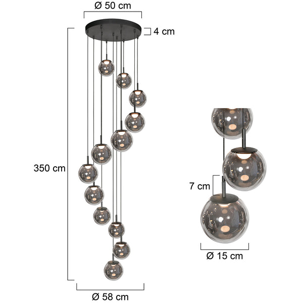 Zwarte Hanglamp Bollique 4195ZW – Imposante Vide Lamp met 12 Lichtpunten
