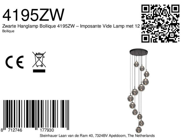 Zwarte Hanglamp Bollique 4195ZW – Imposante Vide Lamp met 12 Lichtpunten