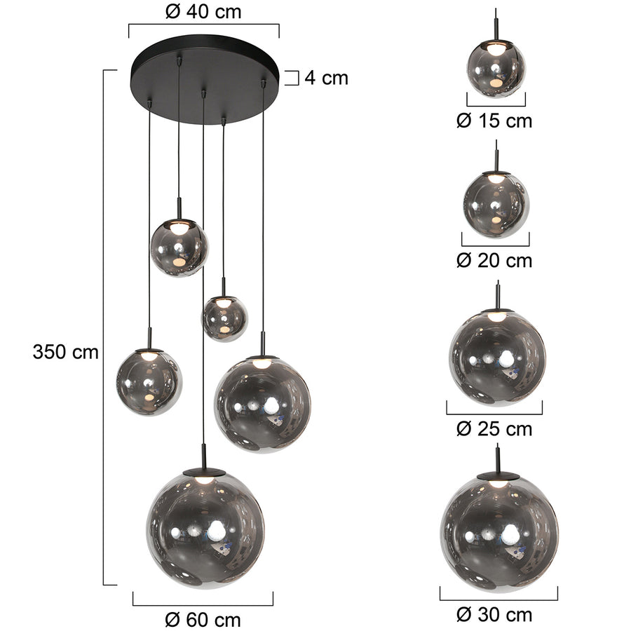 Zwarte Hanglamp Bollique 4196ZW – Stijlvolle Vide Lamp met Smoke Glas