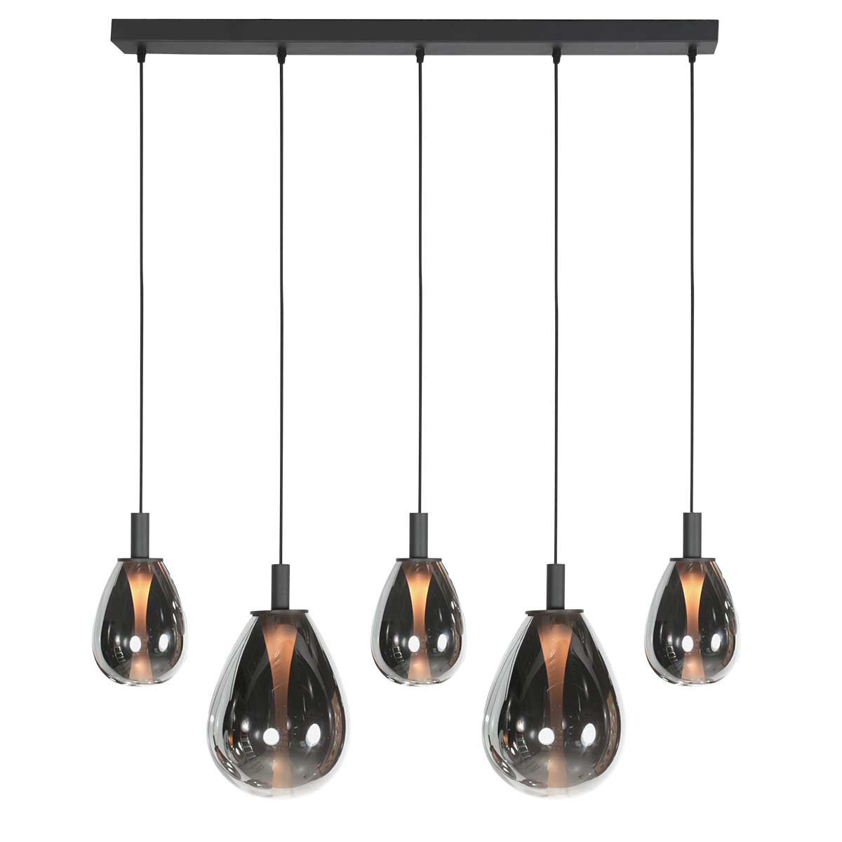 5-lichts Hanglamp 4197ZW – Zwart met Smoke Glas