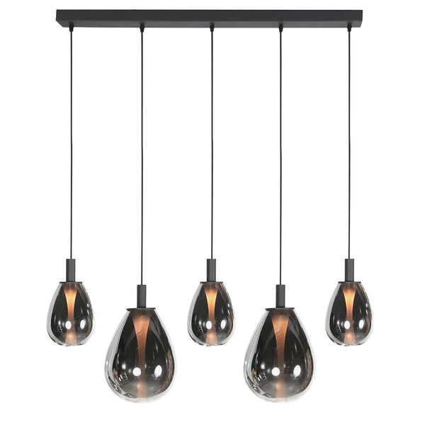 5-lichts Hanglamp 4197ZW – Zwart met Smoke Glas