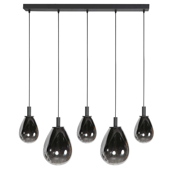 5-lichts Hanglamp 4197ZW – Zwart met Smoke Glas