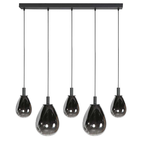 5-lichts Hanglamp 4197ZW – Zwart met Smoke Glas