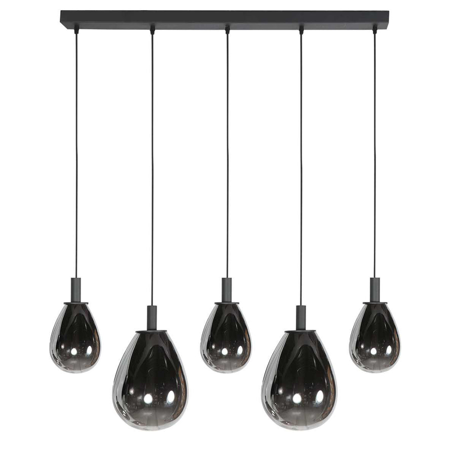 5-lichts Hanglamp 4197ZW – Zwart met Smoke Glas