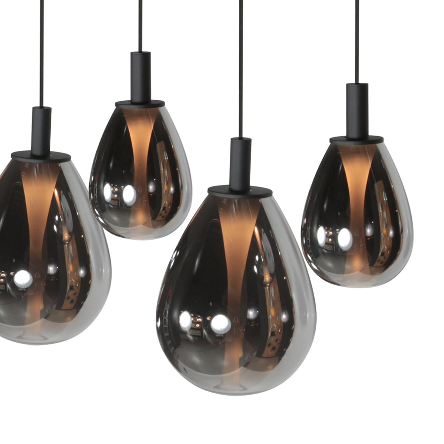 5-lichts Hanglamp 4197ZW – Zwart met Smoke Glas