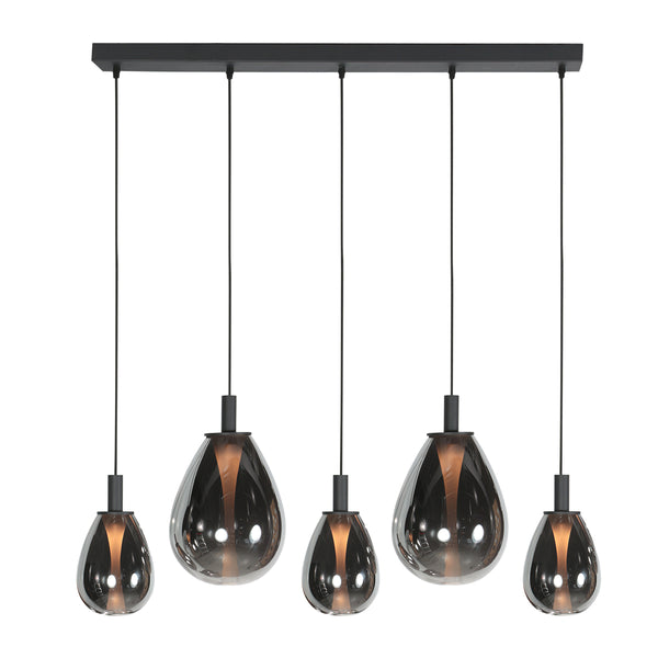 5-lichts Hanglamp 4197ZW – Zwart met Smoke Glas