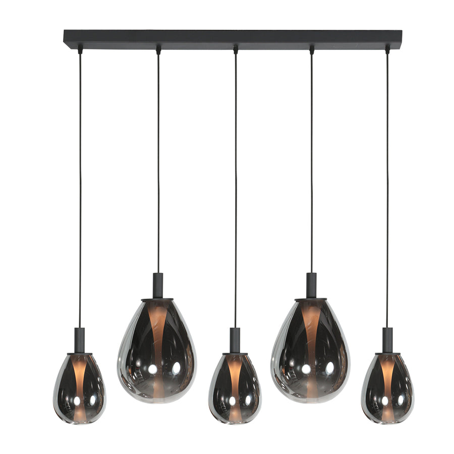 5-lichts Hanglamp 4197ZW – Zwart met Smoke Glas