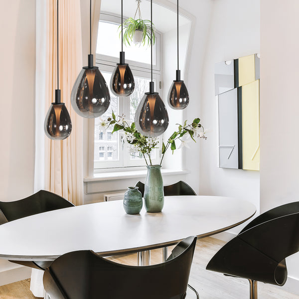 5-lichts Hanglamp 4197ZW – Zwart met Smoke Glas