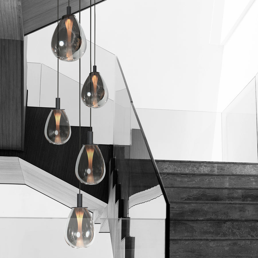 Glimsy 4198ZW Hanglamp 5 lichts met smoke glazen
