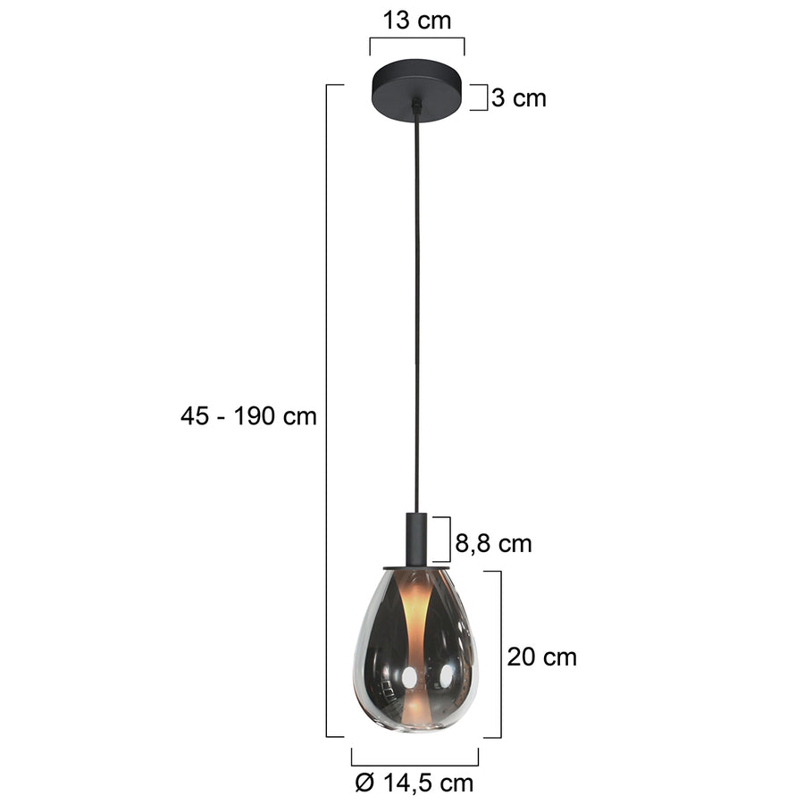 Glimsy 4200ZW Hanglamp – Zwart Glas Ø14,5 cm