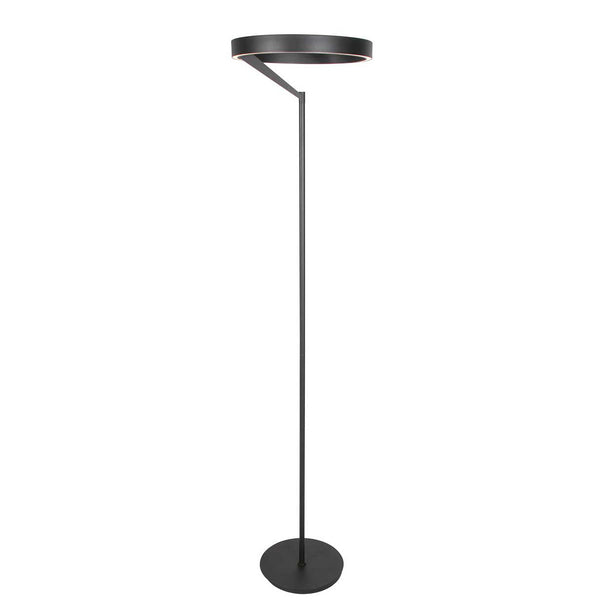 Ronde zwarte vloerlamp Mykty 4201ZW – Ø40 cm, 170 cm hoog, 5200 lumen, met vloerdimmer