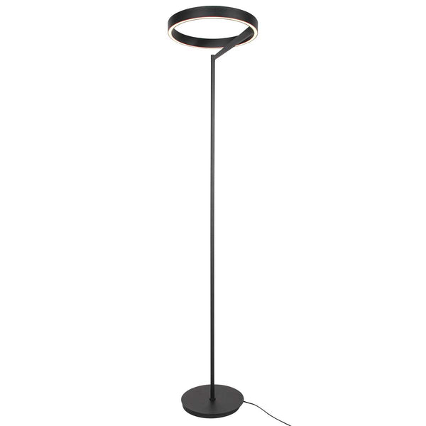 Ronde zwarte vloerlamp Mykty 4201ZW – Ø40 cm, 170 cm hoog, 5200 lumen, met vloerdimmer
