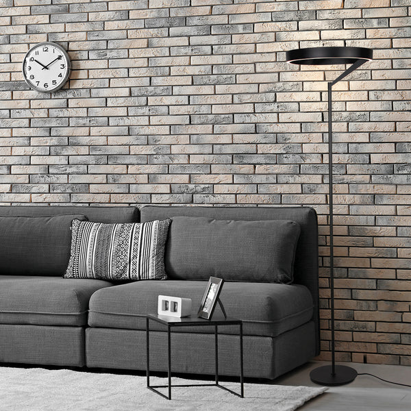Ronde zwarte vloerlamp Mykty 4201ZW – Ø40 cm, 170 cm hoog, 5200 lumen, met vloerdimmer