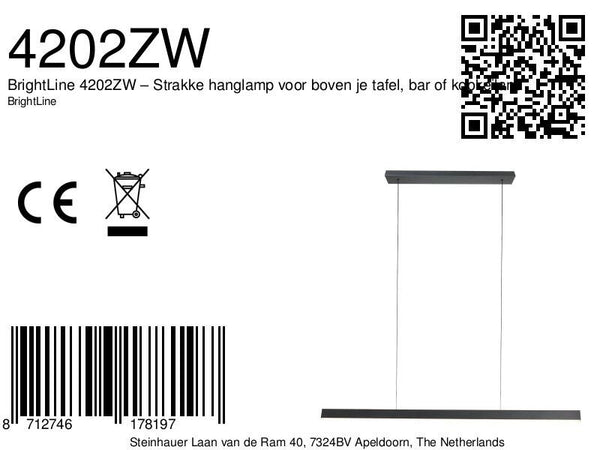 Brightline 4202zw – strakke hanglamp voor boven je tafel, bar of kookeiland