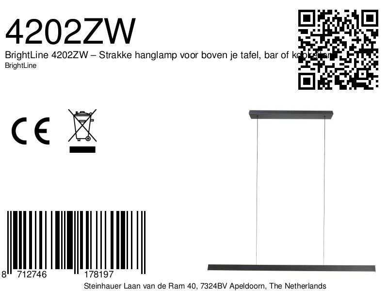 Brightline 4202zw – strakke hanglamp voor boven je tafel, bar of kookeiland