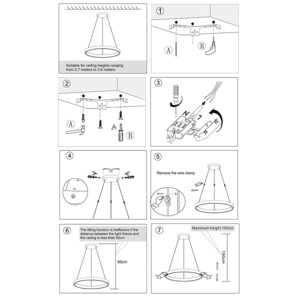 Ronde zwarte hanglamp Mykty 4203ZW – 60 cm diameter, in hoogte verstelbaar met Cable Lift, 7800 lumen