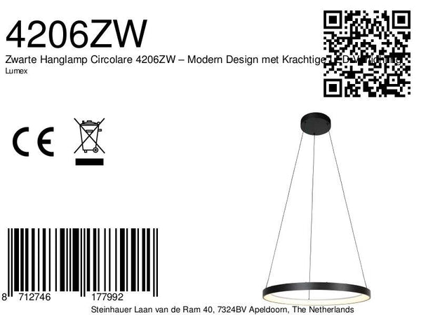 Zwarte hanglamp lumex 4206zw – modern design met krachtige led-verlichting