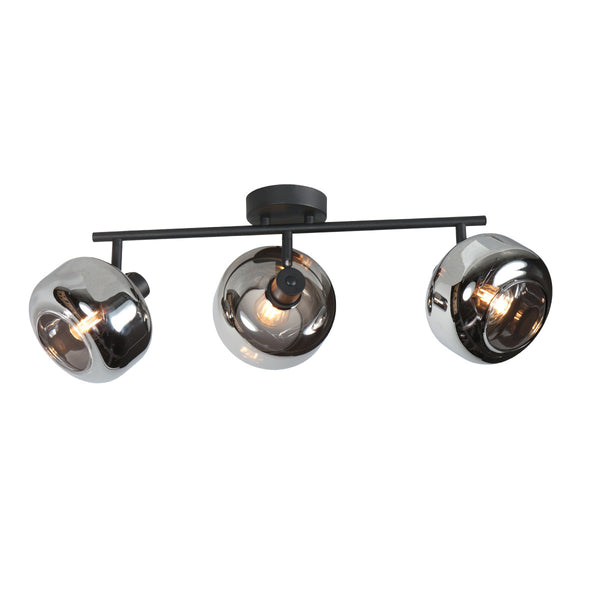 Zwarte 3-lichts plafondspot tenebris 4210zw – stijlvolle verlichting met smoke glas