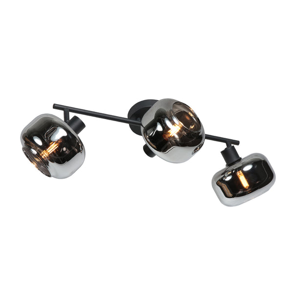 Zwarte 3-lichts plafondspot tenebris 4210zw – stijlvolle verlichting met smoke glas