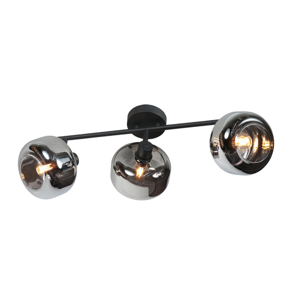 Zwarte 3-lichts plafondspot tenebris 4210zw – stijlvolle verlichting met smoke glas