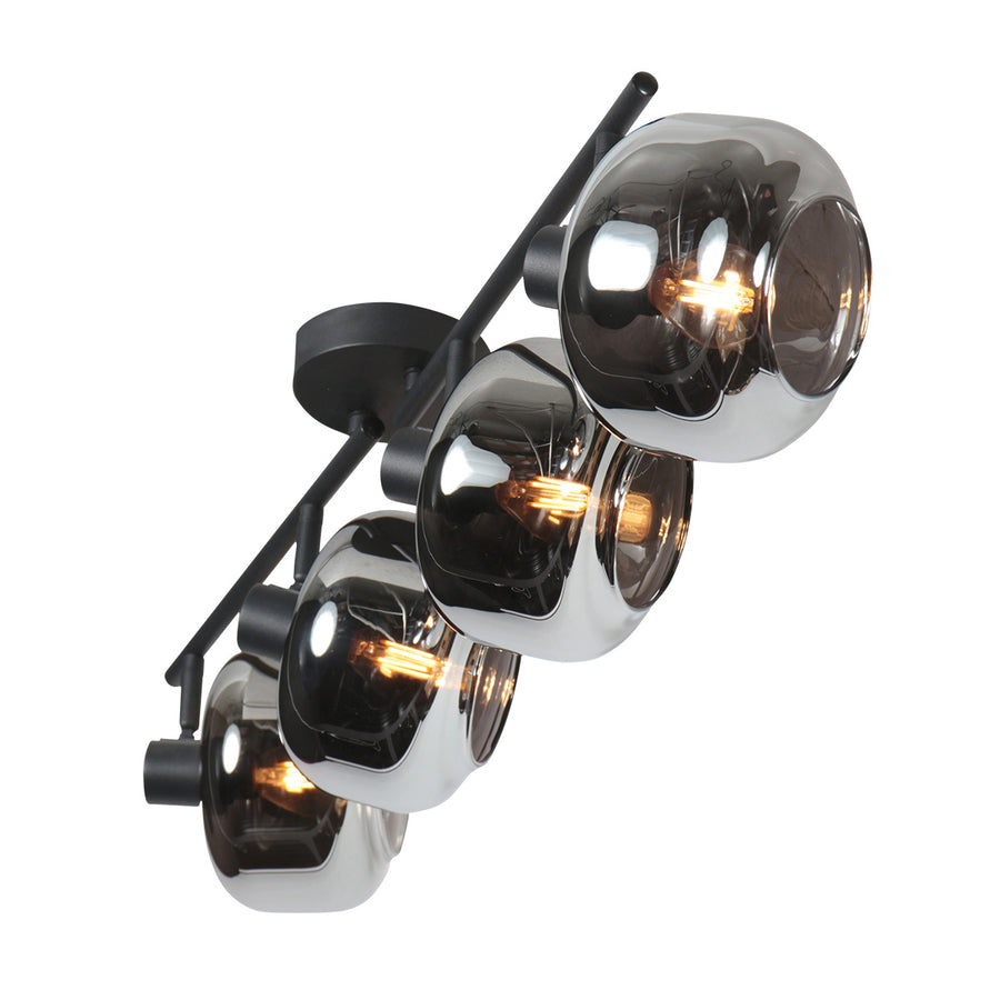 Zwarte 4-lichts plafondspot tenebris 4211zw – stijlvolle verlichting met smoke glas