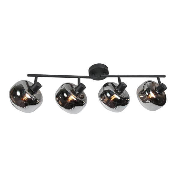 Zwarte 4-lichts plafondspot tenebris 4211zw – stijlvolle verlichting met smoke glas