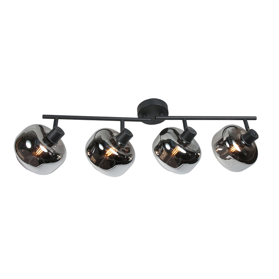 Zwarte 4-lichts plafondspot tenebris 4211zw – stijlvolle verlichting met smoke glas
