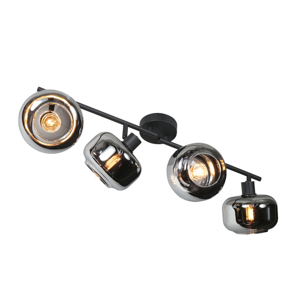 Zwarte 4-lichts plafondspot tenebris 4211zw – stijlvolle verlichting met smoke glas
