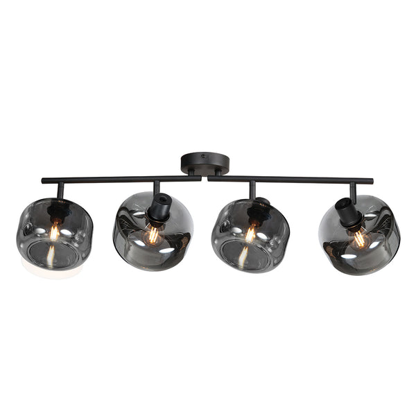 Zwarte 4-lichts plafondspot tenebris 4211zw – stijlvolle verlichting met smoke glas