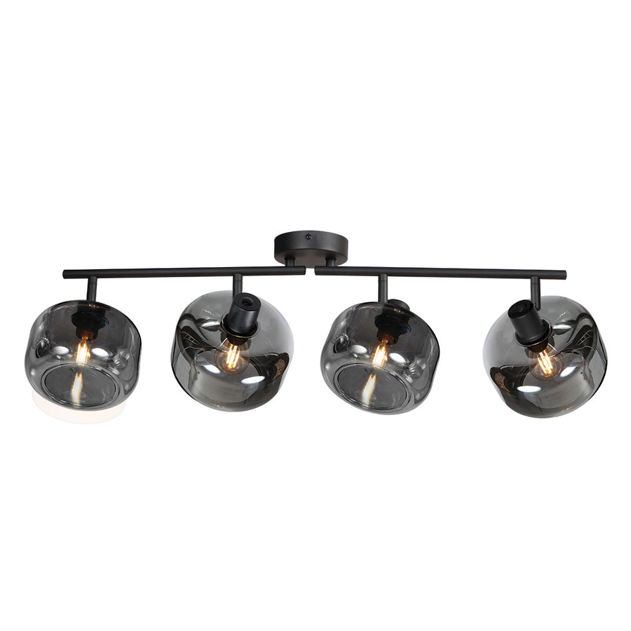Zwarte 4-lichts plafondspot tenebris 4211zw – stijlvolle verlichting met smoke glas