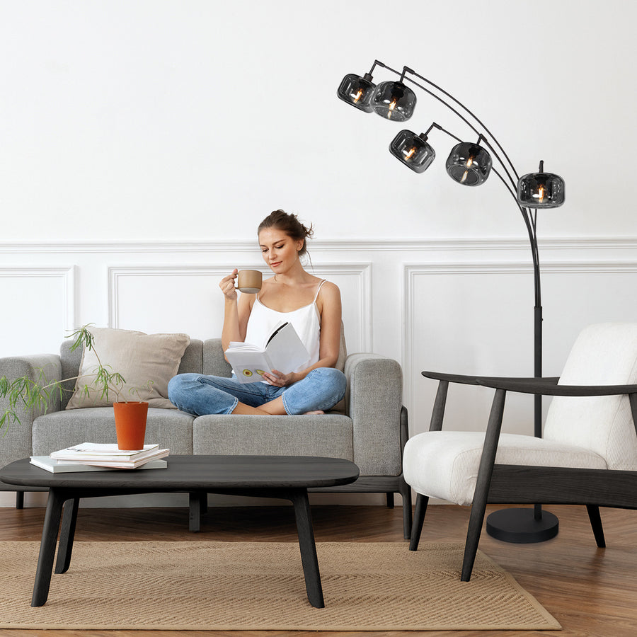 Zwarte 5-lichts vloerlamp tenebris 4214zw – luxe en sfeervolle verlichting