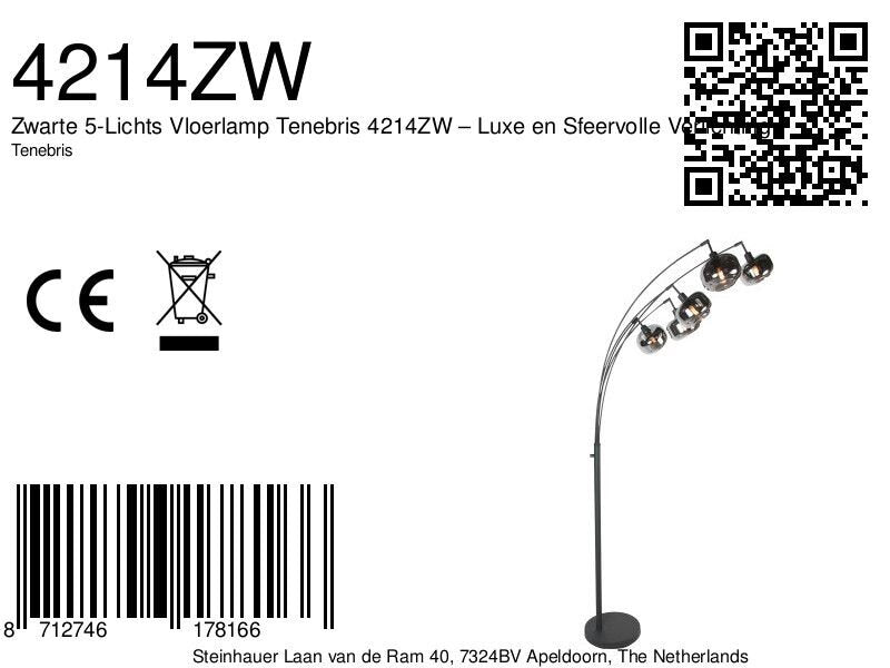 Zwarte 5-lichts vloerlamp tenebris 4214zw – luxe en sfeervolle verlichting