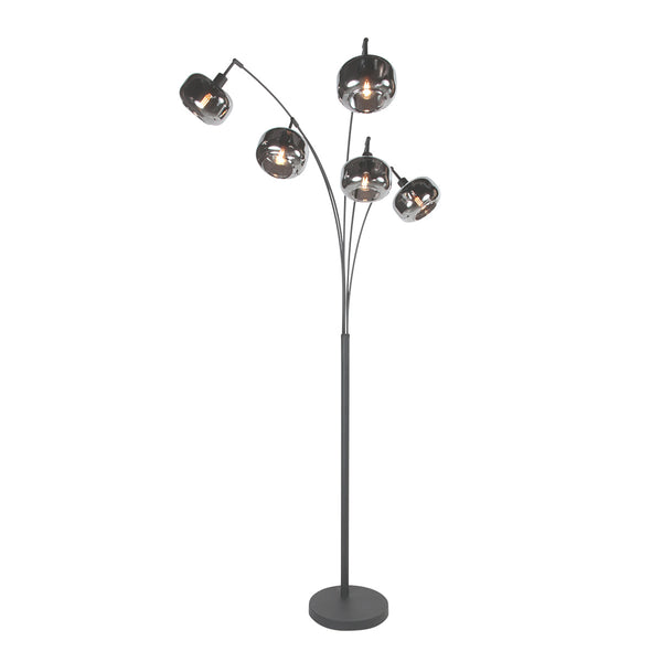 Zwarte 5-lichts vloerlamp tenebris 4214zw – luxe en sfeervolle verlichting
