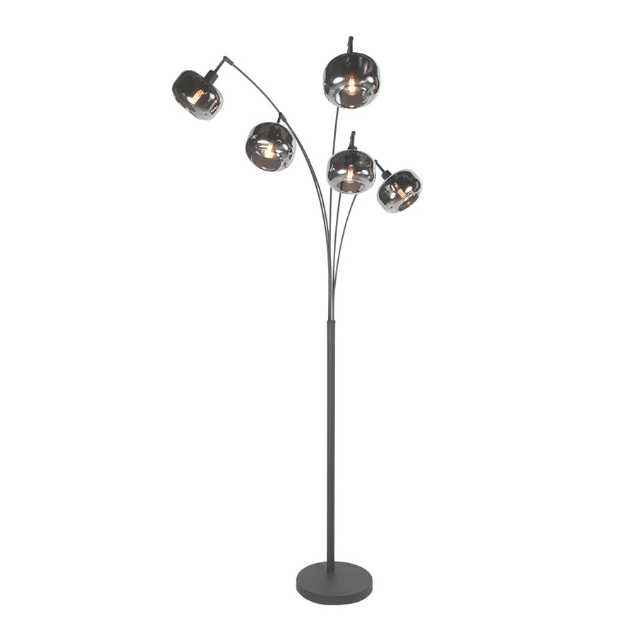 Zwarte 5-lichts vloerlamp tenebris 4214zw – luxe en sfeervolle verlichting