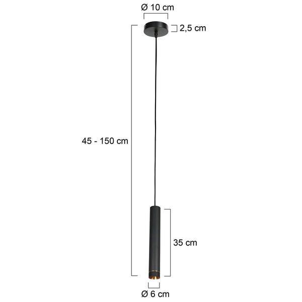 Hanglamp DownLume 4215ZW – Slanke zwarte blikvanger met gouden detail