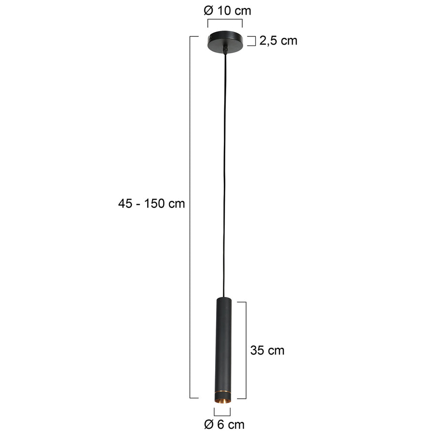 Hanglamp DownLume 4215ZW – Slanke zwarte blikvanger met gouden detail