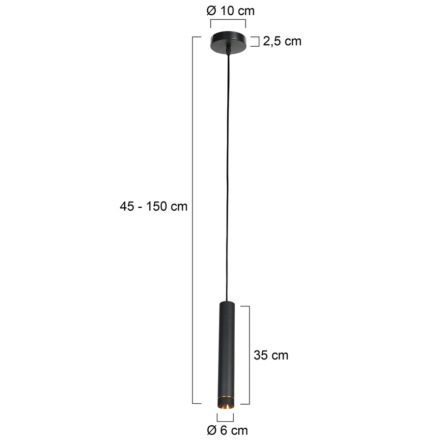 Hanglamp DownLume 4215ZW – Slanke zwarte blikvanger met gouden detail
