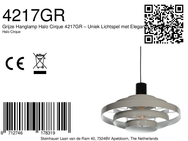 Grijze Hanglamp Halo Cirque 4217GR – Uniek Lichtspel met Elegante Metalen Ringen