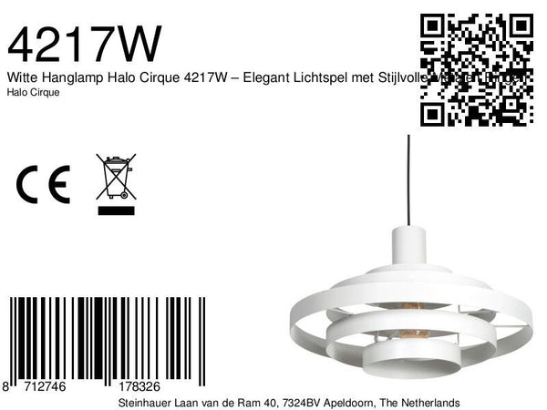 Witte Hanglamp Halo Cirque 4217W – Elegant Lichtspel met Stijlvolle Metalen Ringen