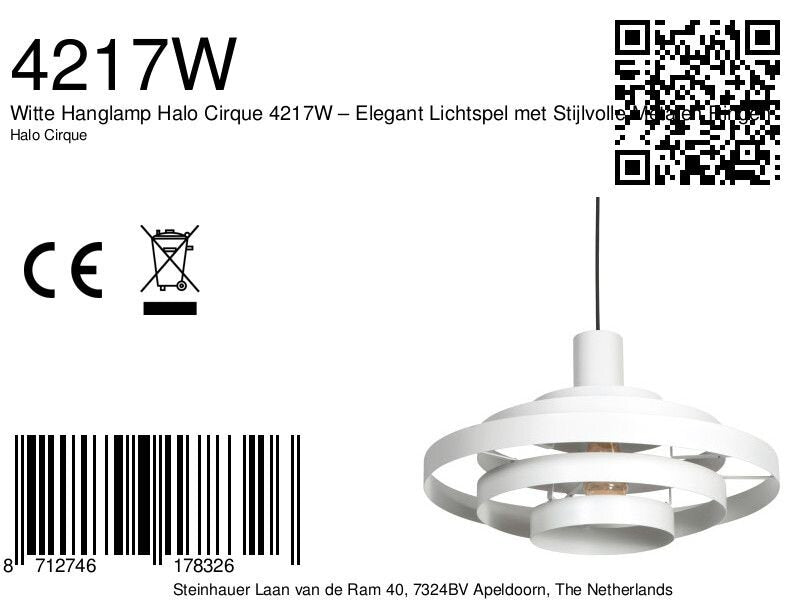 Witte Hanglamp Halo Cirque 4217W – Elegant Lichtspel met Stijlvolle Metalen Ringen