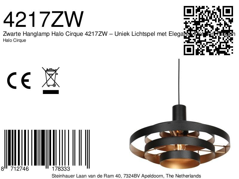 Zwarte Hanglamp Halo Cirque 4217ZW – Uniek Lichtspel met Elegante Metalen Ringen