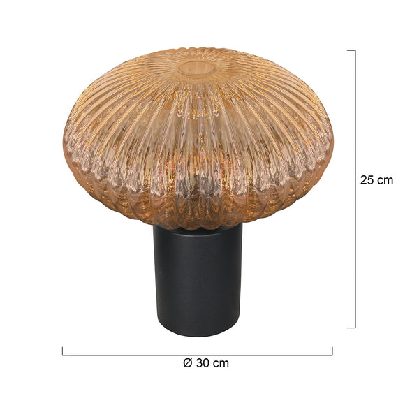 Tafellamp aurelio 4235zw met geribbeld amber ufo glas sfeervol